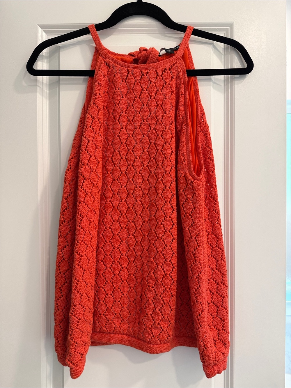 Boston Proper Crochet Halter Top in Coral Orange